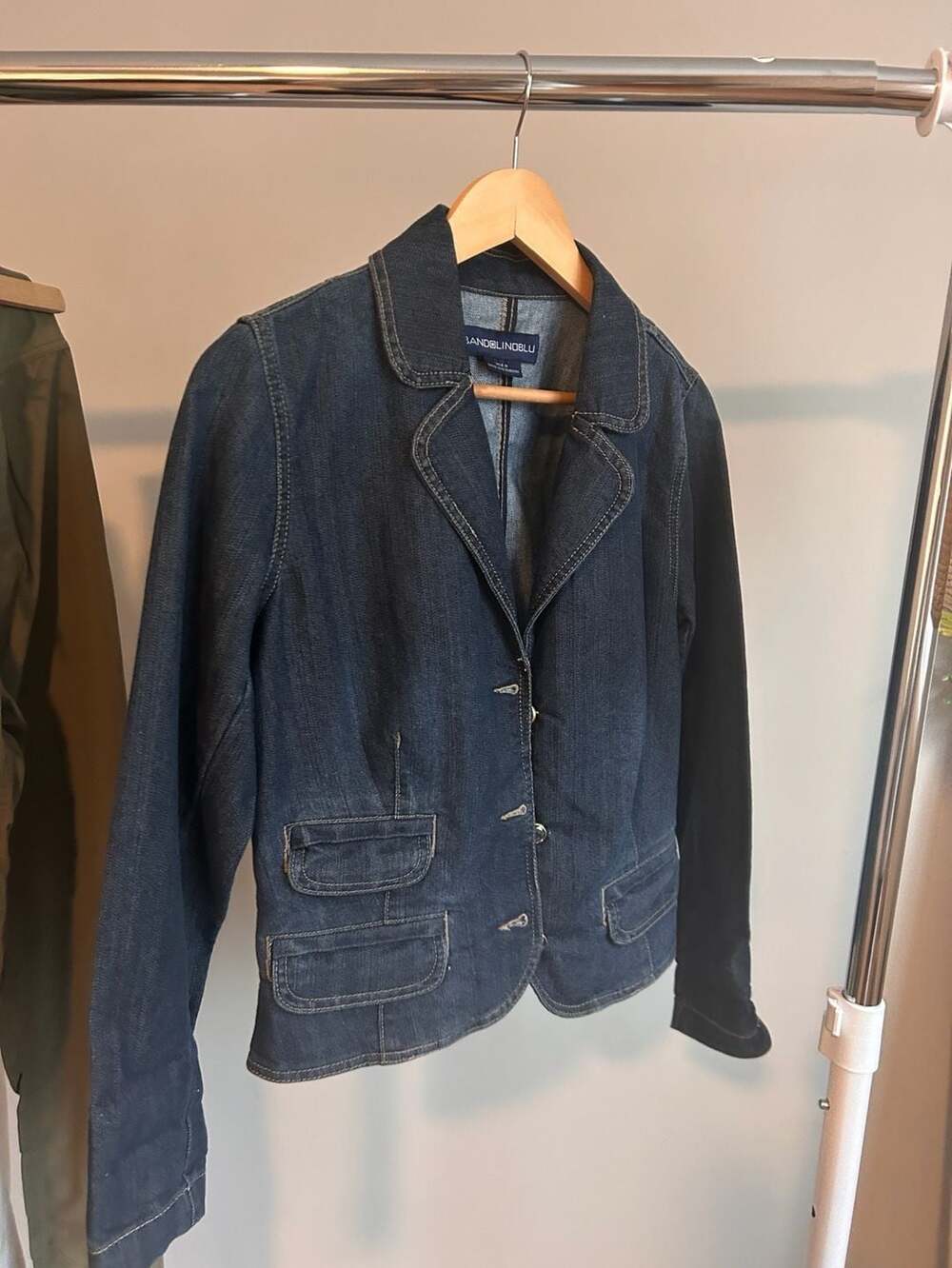 Bandolinoblu Women's Denim Blazer Jacket with Gemstone Buttons